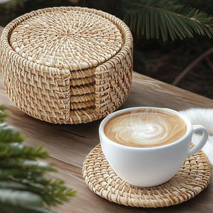 <b>Square</b> Rattan Coaster <b>Set</b> Wholesale Tableware Decoration Rattan Webbing Coaster Bohemian Style OEM Accepted from Vietnam Factory - Product Image 3
