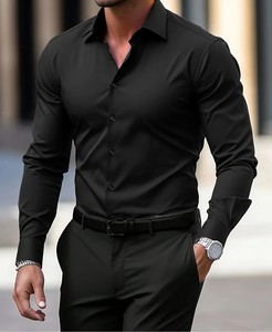 เสื้อเชิ๊ตผู้ชายผ้าฝ้ายออร์แกนิก100% เสื้อเชิ้ตแขนยาวผ้าคอตตอนออร์แกนิกปรับแต่งดีไซน์ได้ - Product Image 2