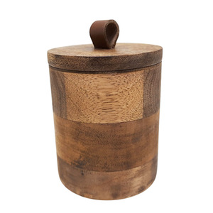 Boîte ronde en fer et bois de mangue avec couvercle, couleur noire et naturelle, Design de luxe, boîte à sucre pour le rangement de la cuisine et la décoration du dessus de Table - Product Image 6