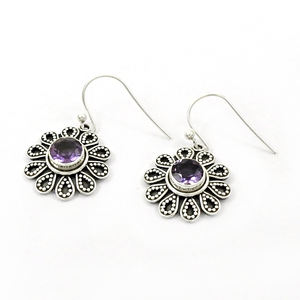 Joyería de piedra natal de febrero, Pendientes colgantes con forma de flor de piedra preciosa de amatista púrpura Natural de Plata de Ley 925 para mujeres y niñas - Product Image 1