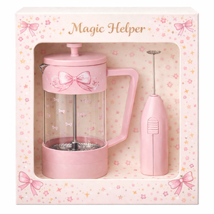 Carino Set Caffettiera <span class=keywords><strong>French</strong></span> <span class=keywords><strong>Press</strong></span> Rosa con Montalatte in Confezione Regalo Logo Personalizzato Vendita all'Ingrosso Set <span class=keywords><strong>French</strong></span> <span class=keywords><strong>Press</strong></span> e Montalatte - Product Image 1