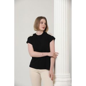Camiseta Topshow Negra con Encaje en el Hombro al por Mayor - NEGRO - Product Image 2