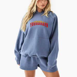 Conjunto de Sudadera con Capucha y Pantalones Cortos Casuales para Mujer, Conjunto de Una Pieza, Color Sólido, Ligero, Transpirable, Ecológico, 100% Algodón, Verano, para un Atuendo Moderno - Product Image 5