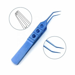 Pinzas Profesionales de Acero Azul con Punta en Ángulo de 45 Grados, 8.5 cm, Pinzas de Punta Fina McPherson, Manual, FUE, para Trasplante Capilar Médico - Product Image 1