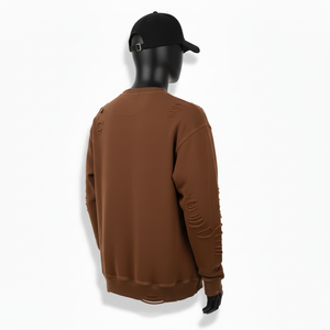 Sweat-shirt à capuche en molleton de coton 320 GSM marron vieilli avec logo brodé personnalisé et accents cloutés – Collection Basiques - Product Image 3