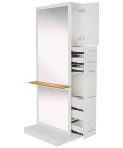 Double Sided Salon Mirror Cabinet <b>White</b> Gold <b>Frame</b> LED Lighted Storage Unit for Hair Salon Studio - Product Image 3
