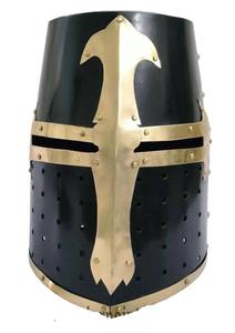 หมวกกันน็อคอัศวินครูเซดเดอร์ยุคกลางทำด้วยมือพร้อมไม้กางเขนทองเหลืองเกราะทนทานแบบประวัติศาสตร์สีดำอ่อนหมวกกันน็อคที่ยอดเยี่ยม - Product Image 2
