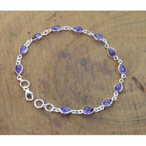 925 Sterling Silver Women's Chain Link Tennis <b>Bracelet</b> <b>Amethyst</b> Gemstone Water Drop Shape Gold Plated Rose Gold Religious Style - Product Image 1