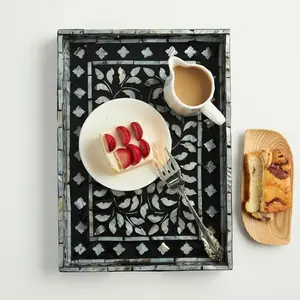 Juego de mesa de comedor moderno elegante madera de teca con MDF bandeja de servicio con incrustaciones de hueso de alta calidad para uso en el hogar, Hotel, restaurante, Bar - Product Image 3