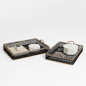 Ensemble de plateau rectangulaire en bambou charismatique Plateau de service en bambou artisanal avec poignées pour la maison - Product Image 6