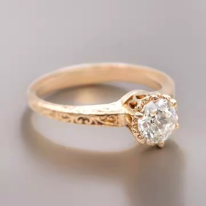 Solitaire en or massif 14K 7 MM Bague de fiançailles en diamant blanc cultivé en laboratoire Bague de promesse de mariage en filigrane antique pour elle pour les fêtes - Product Image 6