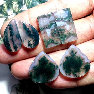 Vente en gros de cabochon en agate mousse naturelle, toutes formes de pierres précieuses en vrac pour la fabrication de bijoux pour collier pendentif et paire de bijoux - Product Image 5