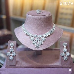 Luxury 4-Piece Jewelry <b>Set</b> - Elegant Hexagonal Floral Filigree V-<b>Necklace</b> Matching Tiered Drop <b>Earrings</b> Statement Ring 63079 - Product Image 1