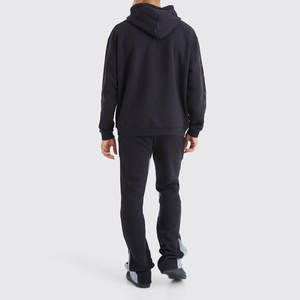 Ensemble de survêtements en molleton de coton 100% pour hommes à la mode noir pull à capuche pantalon évasé poche latérale nouveau haut teint uni - Product Image 2