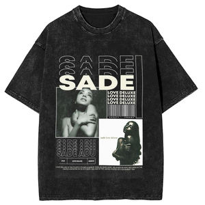 Portrait vintage européen américain imprimé en détresse tissé à moitié ample 230 grammes en gros lavé à l'acide court tricoté surdimensionné - Product Image 1