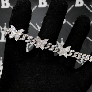 Mejora tu apariencia con esta pulsera de hip hop de mariposa cubana con eslabones, diamante natural en plata de ley 925 - Product Image 4