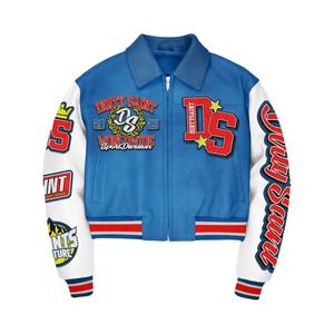 Veste de baseball vintage personnalisée en laine unie d'hiver avec manches en cuir et logo brodé en chenille - Coupe-vent lourd - Product Image 4