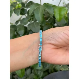 925 <b>Silver</b> Fashion <b>Cuff</b> <b>Bracelet</b> with Emerald Cut Blue Topaz - Product Image 6