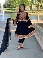 Robe afghane pashtun pour fête de mariage, vêtements culturels afghans, couleur unie, broderie, ensembles pour femmes