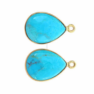 Pierre précieuse naturelle Kingman Arizona Turquoise 12x16mm Lunette en argent sterling plaqué or 18 carats Pendentifs fins en forme de poire Bijoux à breloques - Product Image 2
