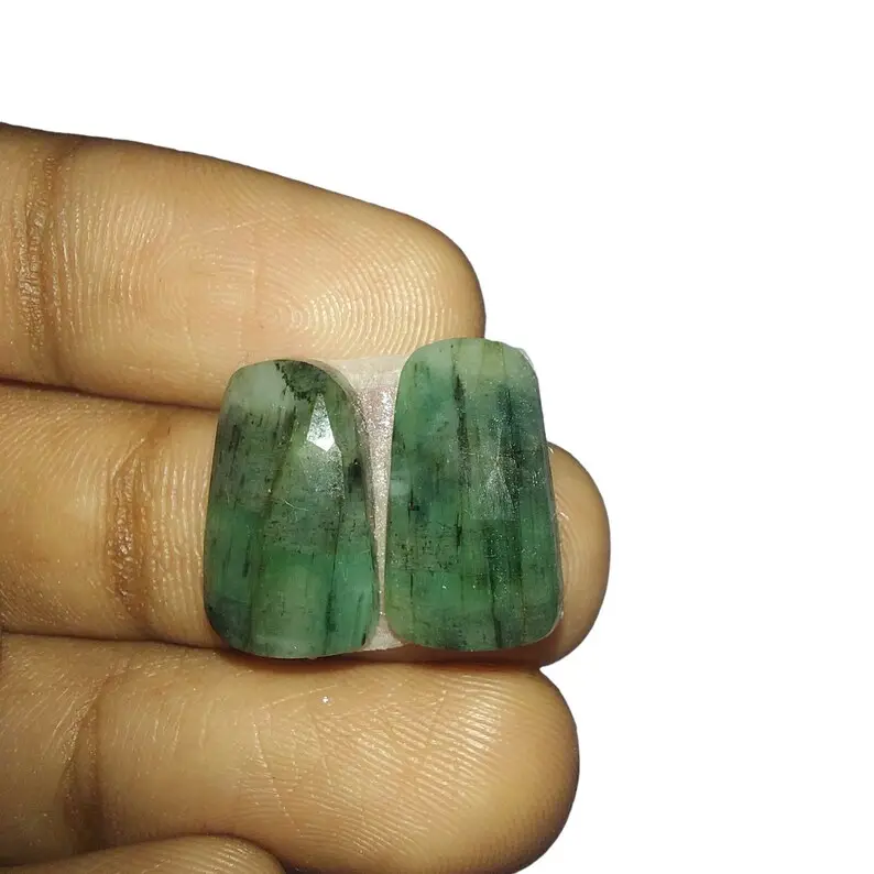 녹색 잠비아 쌍 에메랄드 패싯 컷 느슨한 보석 사용 보석 수제 천연 귀걸이 만들기 쌍 돌