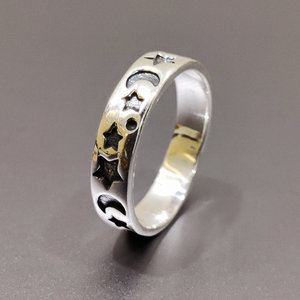 Fashionable Silver and Gold Plated Band <b>Ring</b> 2.7 Grams Trendy Vintage Eternity Style with Inlay Natural Gemstones Gift - Product Image 1