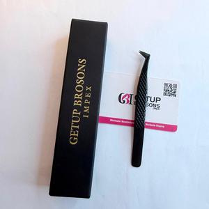 Pince à cils en acier inoxydable noir mat avec logo personnalisé, poignée à grille diamantée pour extensions de cils - Product Image 2