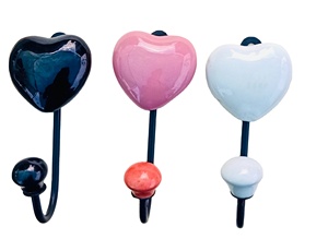 Ganchos de pared de azulejo de corazón de cerámica Rosa hechos a mano multifunción diseño único arte de cuentas para decoración del hogar - Product Image 2