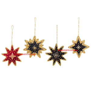 Hermoso diseño hecho a mano Zari bordado con cuentas mezcla de colores forma de estrella adorno colgante de Navidad para decoraciones de árboles de Navidad - Product Image 1