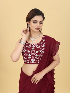 Readymade Ấn Độ georgette thêu trình tự làm việc Maroon zul lehenga Saree, bên mặc trang phục ăn mặc giá thấp handmade - Product Image 3