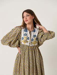 เดรสยาวลายสก็อตโบฮีเมียน แขนยาวทรงวินเทจ คอเสื้อพิมพ์ลายบล็อก ทรงหลวมสบาย เอวธรรมชาติ เป็นมิตรกับสิ่งแวดล้อม สำหรับผู้หญิง - Product Image 3