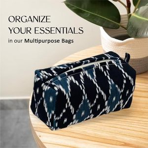 3 piezas de algodón puro para bolsos con cremallera bloque de mano diseño azul abstracto resistente al agua ecológico duradero viaje cosmético - Product Image 4