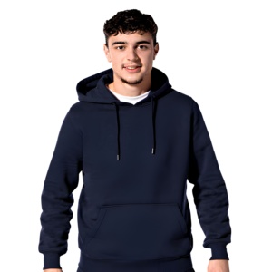 Men's Navy Blue <b>Hooded</b> <b>Fleece</b> Sweatshirt Regular Fit Casual Solid Color Pullover with Front Pocket Autumn Wear - Product Image 1
