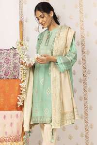 Mousseline de soie brodée fantaisie pakistanaise Shalwar Kameez Dupatta pour femmes robes de pelouse costumes de pelouse designers de pelouse pakistanais - Product Image 3