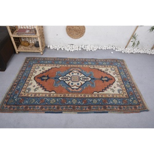 พรมสไตล์วินเทจแบบตุรกี ขนาด 3.8x6 ฟุต สีน้ำเงิน พรมขนสัตว์สไตล์ตะวันตกเฉียงใต้ - Product Image 3