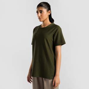 Basic GridLock Tee in Olive Cotton/<b>Bamboo</b> Knitted Fabric Lightweight Compressed with Pattern Silk <b>Screen</b> Printing for Exercise - Product Image 2