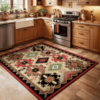 Tapis de couloir Yakut en velours chenille, imprimé numérique floral, à poils ras, fin, rembourré, antidérapant, base en coton, adapté aux animaux domestiques, style vintage chic