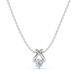 X-Shaped Round Cut Real <b>Diamond</b> Pendant <b>Necklace</b> in 18K White Gold over <b>Silver</b> - Product Image 4