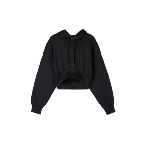 Sweat à capuche court à manches longues imprimé de logo personnalisé pour femmes avec un design écologique en polaire 100% coton - Product Image 4