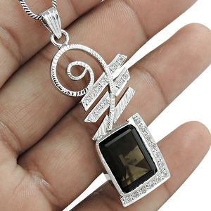 Amazing Natural Smoky Quartz & White CZ Gemstone Collier de luxe pendentif de charme pour les femmes en argent sterling 925 Fine Jewelry OEM - Product Image 4