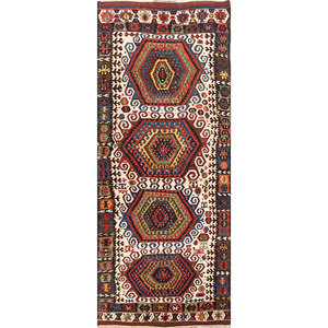 Alfombra de Lana Tejida Plana Nayaab Ivory Paem-856, Alfombra Geométrica para Sala de Estar, Rectangular de 9x12, Tipo Puzzle Tabriz, para Entrada o Pasillo - Product Image 1