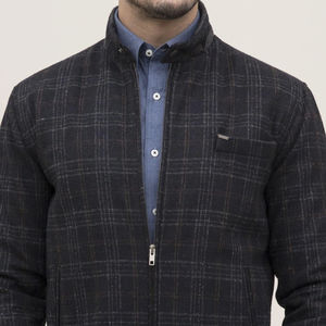 Veste en laine gris marine personnalisable en gros, 100% haute qualité, coupe ajustée régulière, manches longues, veste décontractée d'hiver, devant - Product Image 2