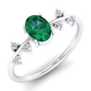 Anillos de Piedras Preciosas de Esmeralda de Corte Ovalado de Diseño Único REYES de 0.75 Quilates en Plata de Ley 925, Joyería de Moissanita para Ella - Product Image 2