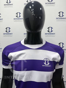 Uniforme de rugby sublimé de haute qualité, respirant, à séchage rapide, maillot et short de rugby rayés violet et blanc pour l'entraînement en équipe - Product Image 2