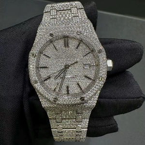 Reloj Mecánico Automático Unisex de Acero Inoxidable Plateado con Diamantes de Moissanita, Deportivo, Elegante, de 41 mm, Estilo Hip Hop, Antiguo y de Lujo - Product Image 1