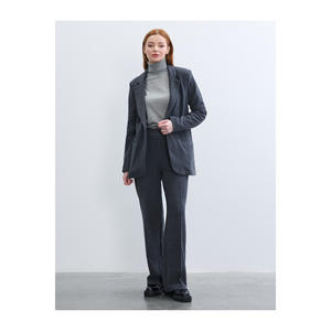 Chaqueta Blazer de Punto para Mujer, Mezcla de Algodón Antracita, con Mangas Largas - Product Image 1