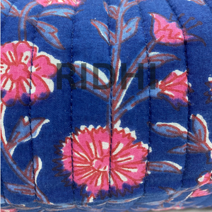 Bolsa de Mano Acolchada de Algodón de Lujo, Azul con Rosa, Única, Ecológica, Hecha a Mano, para Compras, Cosméticos, al por Mayor, Neceser - Product Image 3