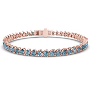 Glacial Ice Blue Pear Lab Grown Diamond Tennis Bracelet 4 Ct Tw VS Clarity 65 Diamonds 14K <b>Solid</b> <b>Gold</b> Cool Winter Palette - Product Image 3