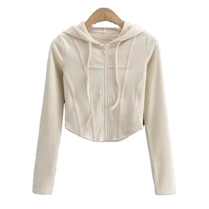 Sweat-shirts en polaire pour filles, crop tops à capuche pour femmes, ensemble oversize, logo personnalisé, sweat-shirt court à col rond pour femmes - Product Image 1