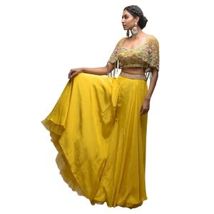Sun Yellow Palazzo Suit 3D Georgette Silk Dupatta Venta al por mayor Mujeres Ropa étnica OEM Ropa Proveedor de fábrica Ropa de fiesta - Product Image 5